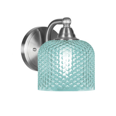 Paramount Wall Sconce  Brushed Nickel Finish 6" Turquoise Glass