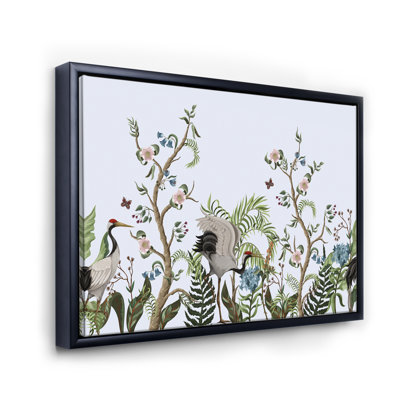 Bordure avec grues et pivoines dans un style chinois - peinture sur toile