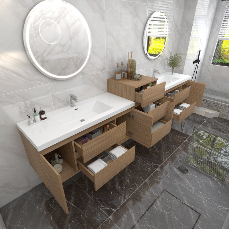Moreno Bailey 113.5'' Double Bathroom Vanity with Acrylic Top, Rose Wood