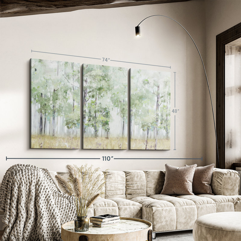 «Into The Forest Light», 3 pièces sur toile, H 48 po x l 74 po x P 1,25 po