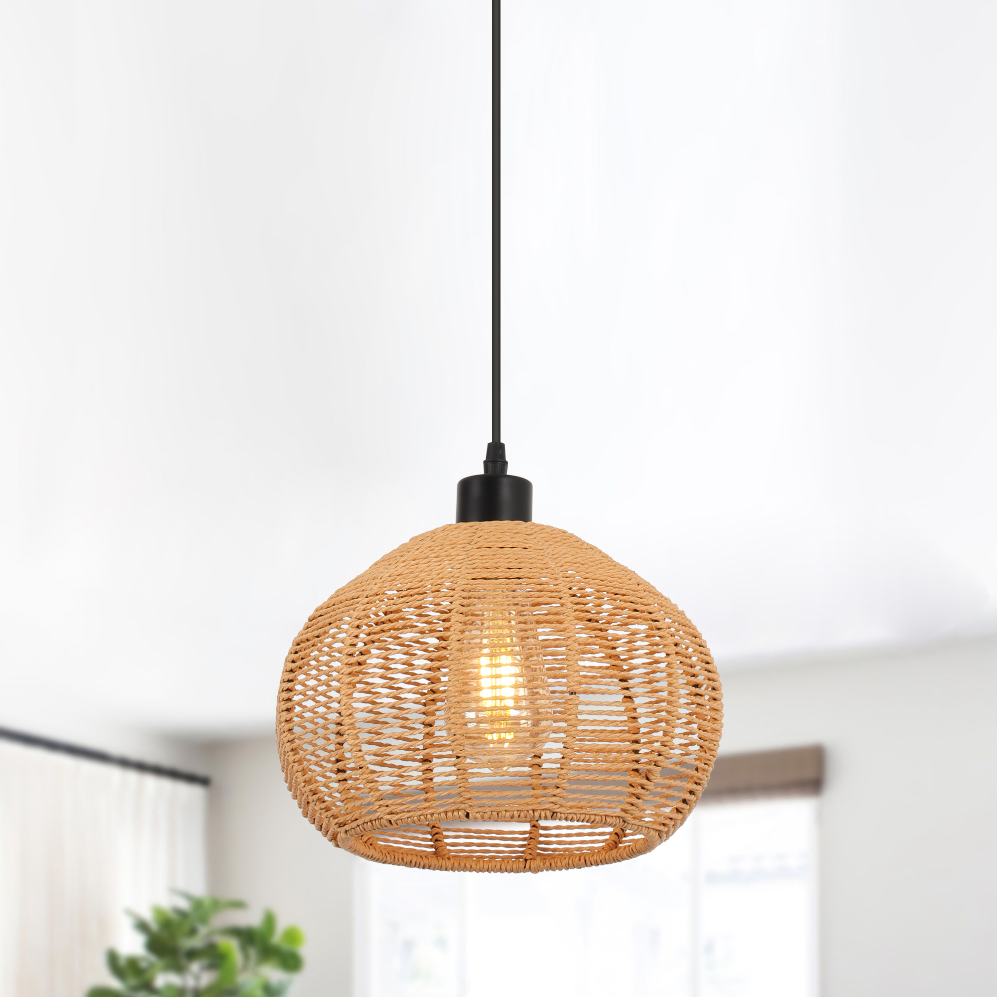 Bay Isle Home™ 1 - Light Rattan Farmhouse Bohemian Pendant Light ...