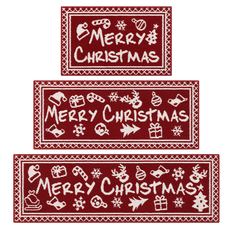 Christmas Red Kitchen Mat Runner Door Mat (Set Of 3)