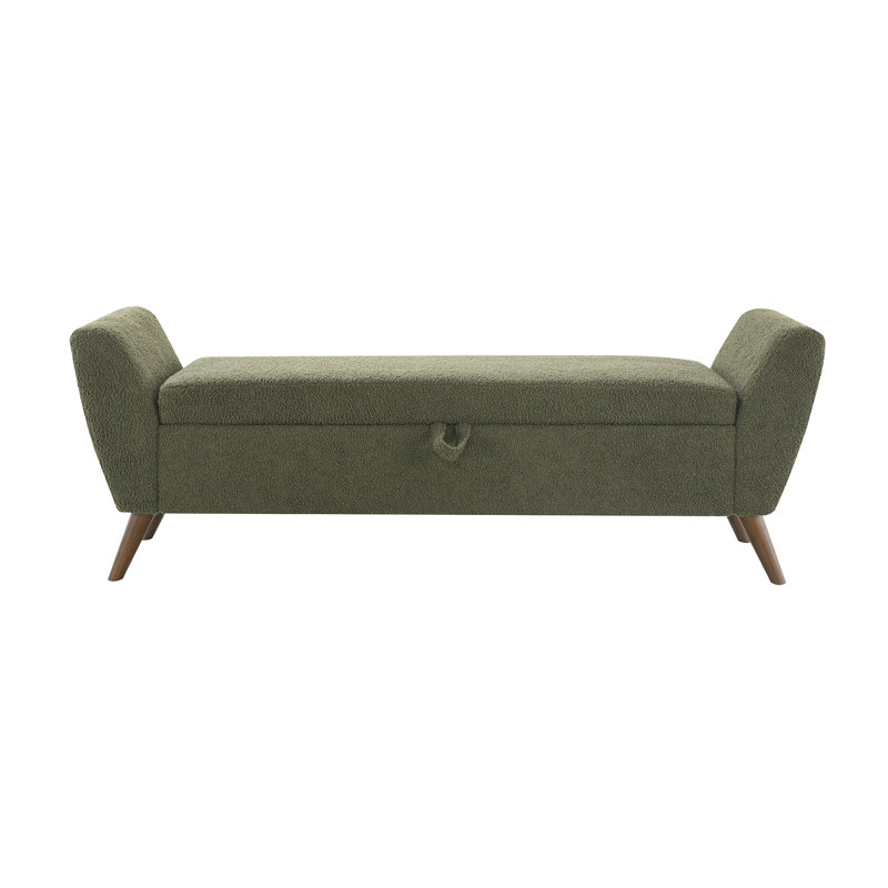 Banc de rangement moderne de 60 po avec pieds en bois Mid-Centruy, Vert olive