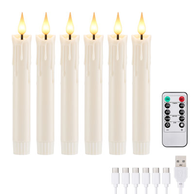 Ensemble de 6 bougies rechargeables sans flamme avec télécommande et minuterie, 17 cm, blanc ivoire