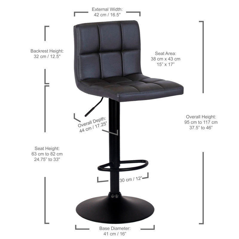 Swivel Upholstered Adjustable Height Counter Stool with Metal Frame, Black