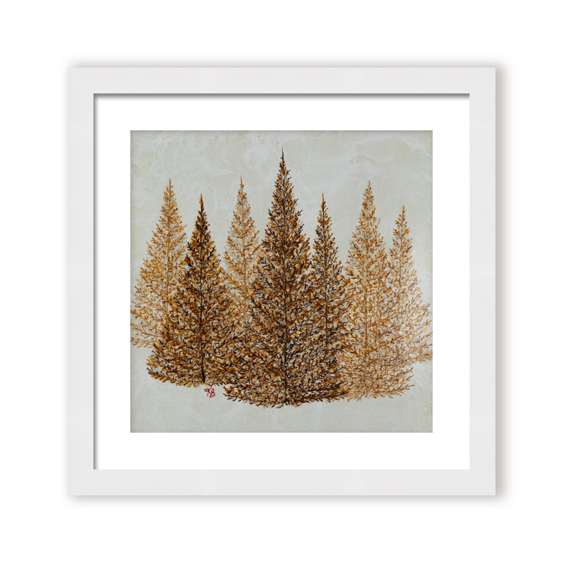 Nature Inspired "Gilded Pines" Canvas Wall Art By , 12" H x 12" W, Framed Canvas, Gold
