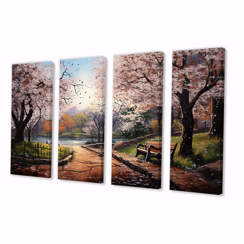 «Pink Springtime Park», art mural 4 pièces, H 28 po x l 48 po