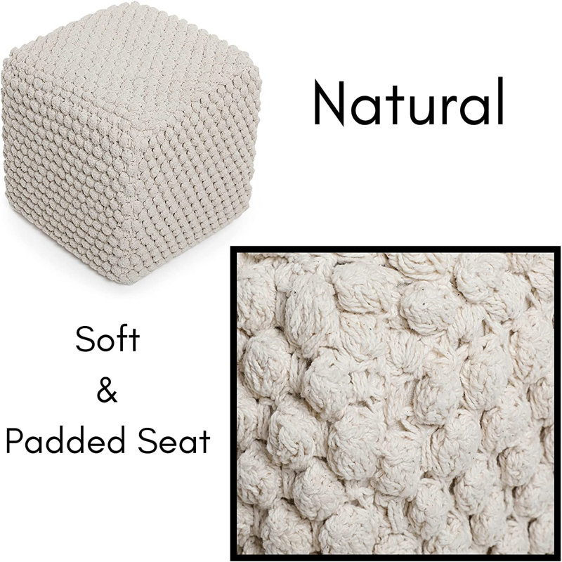 Natural Cotton Braided Square Pouf Ottoman