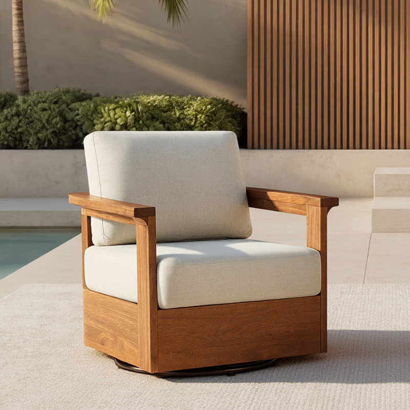 Solid Acacia Wood Swivel Patio Armchair
