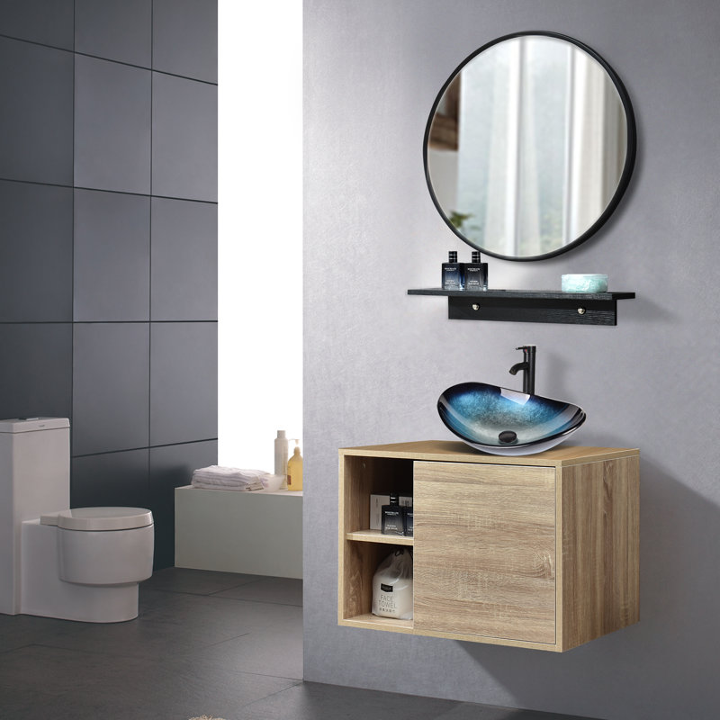 Ensemble de meuble-lavabo avec miroir Hemish, Île Seymour Nord, Galapagos, Noir, noir, noir, noir