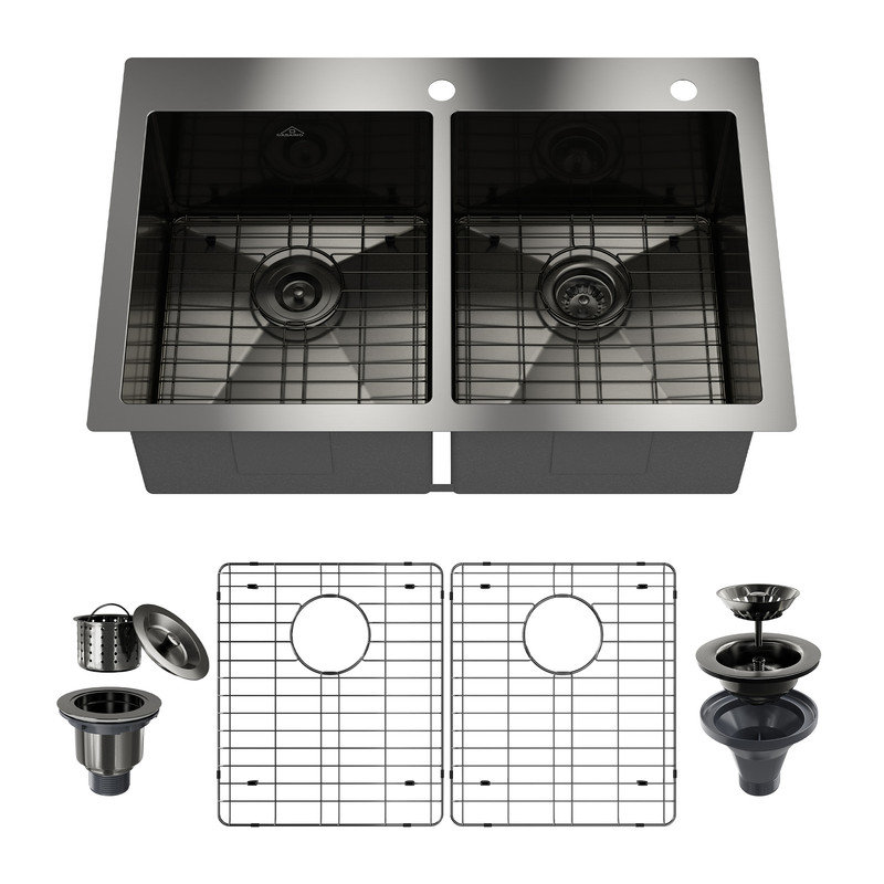 CASAINC 33"L Double Bowl Stainless Steel Drop-in Kitchen Sink