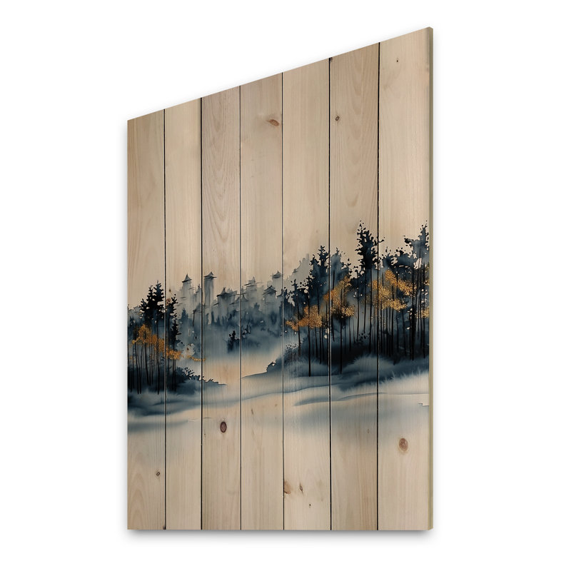 Starlight Serenade In Winter Landscape III - Art mural moderne sur bois de pin naturel, H 20 po x l 10 po
