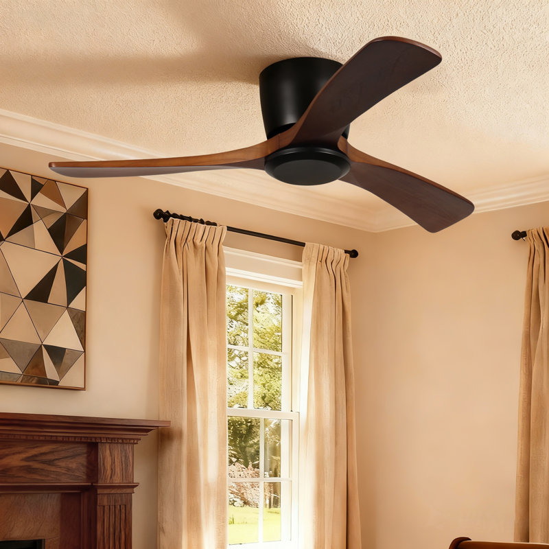 Ventilateur de plafond encastré à 3 pales de 42 po avec télécommande, moteur à courant continu réversible, 6 vitesses, noir 