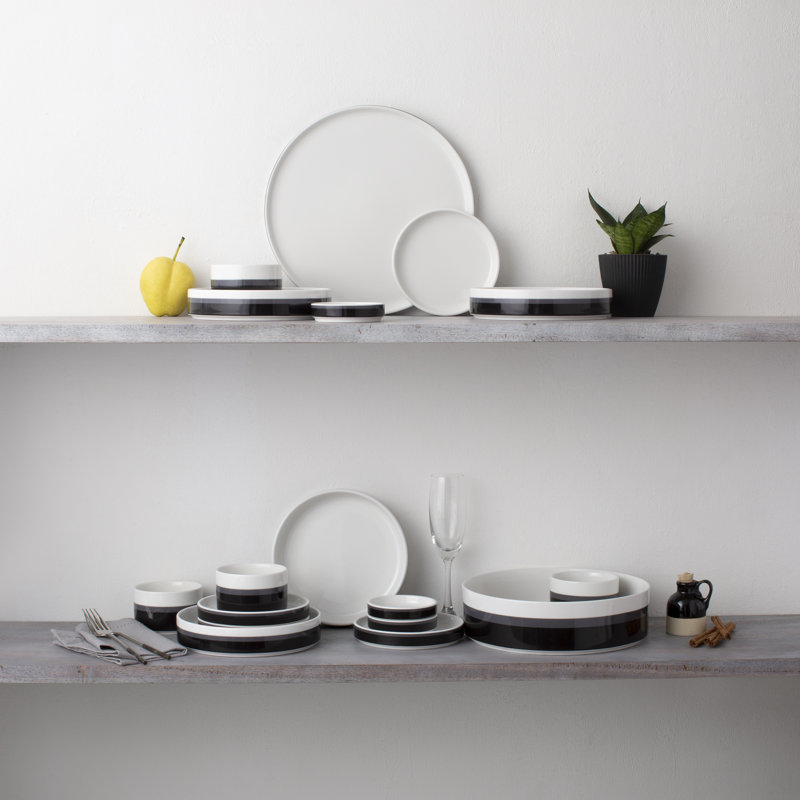 Service de table 16 pièces Noritake ColorStax Stripe, service pour 4, Noir