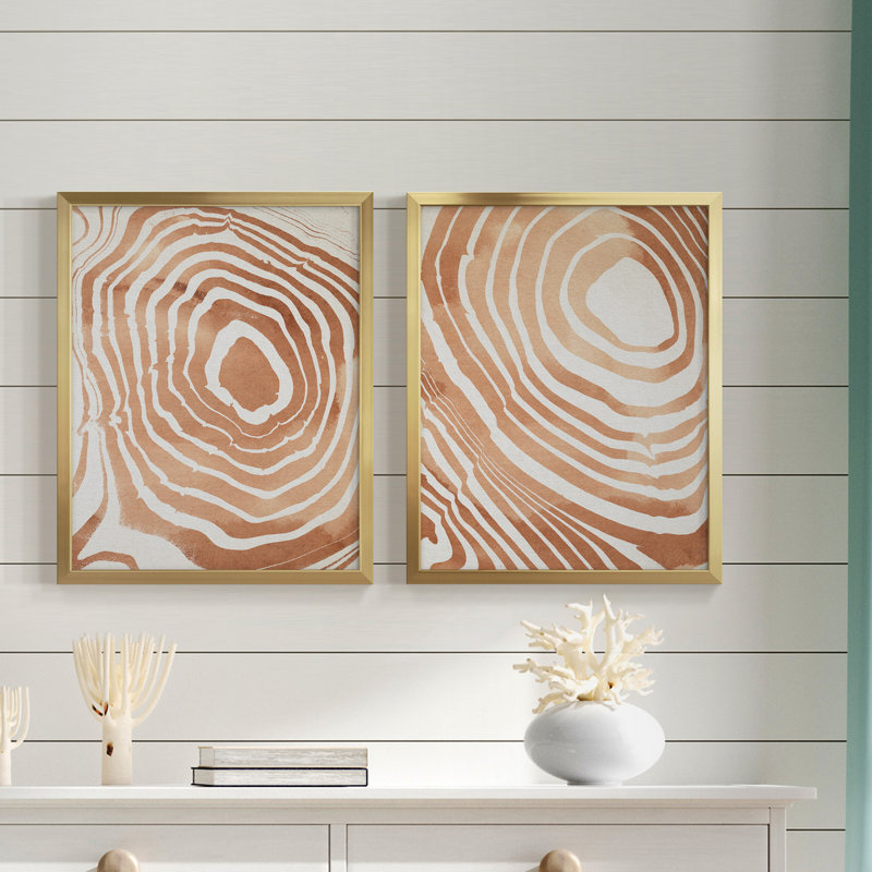 «Wood Grain Suminagashi III», ensemble de 2 impressions encadrées, H 16 po x l 38 po x P 1,5 po, Papier avec cadre doré
