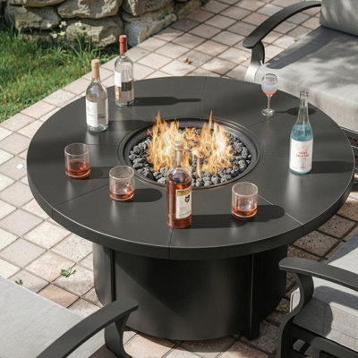 Dobbs 48 po Foyer de table rond en acier au carbone 40 000 BTU avec pieds réglables et porte à gaz magnétique