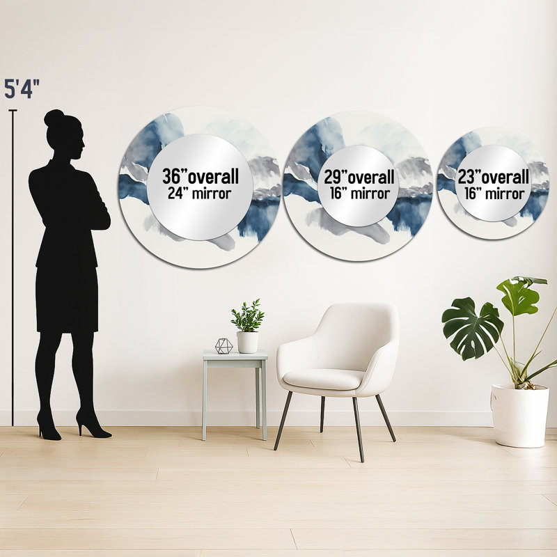 «Through The Sapphire Blue Clouds I», miroir décoratif à encre liquide, miroir mural rond bleu, impression d'art en métal