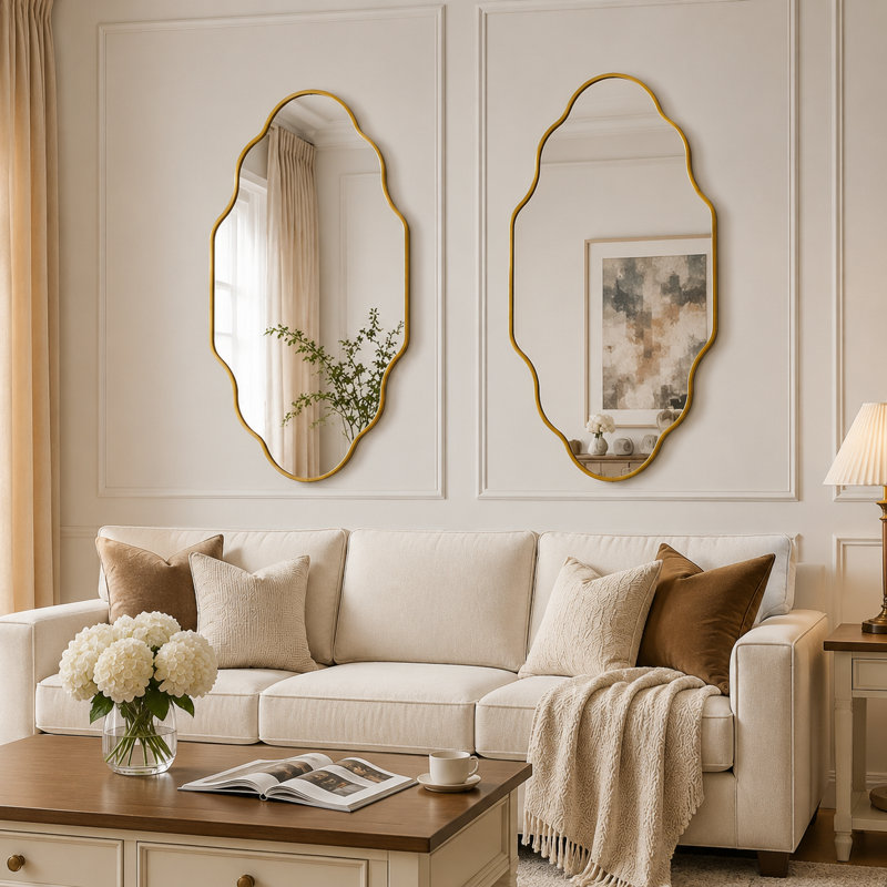  Modern Asymmetrical Wall Mirror Set of 2, Irregular Decorative Mirrors with Aluminum Alloy Frame, Contemporary Accent Mirrors for Bathroom Vanity, Bedroom, Living Room & Entryway