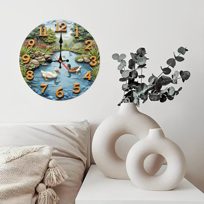 ducks pond scene clock scenic nature
