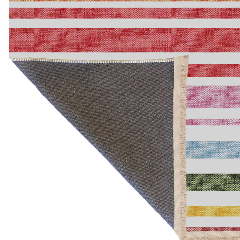 Multi-Colored Stripe Patterned Modern Decorative Rug, Runner 3'9.81" x 9'10.11"