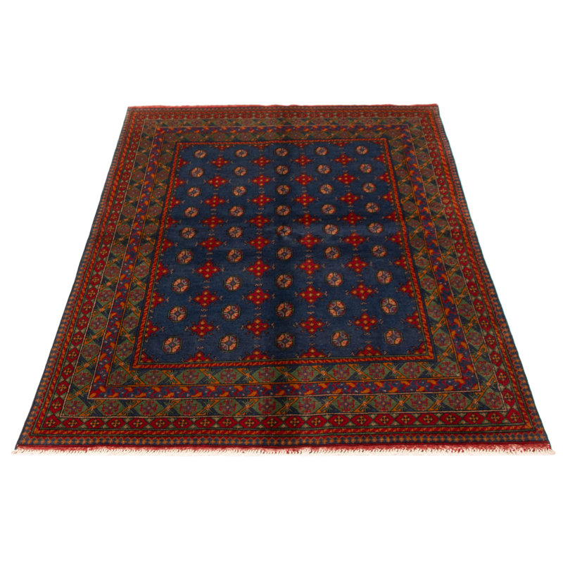 Tapis bleu foncé en laine noué à la main de conception unique 5 pi 4 po x 7 pi 10 po Kargahi