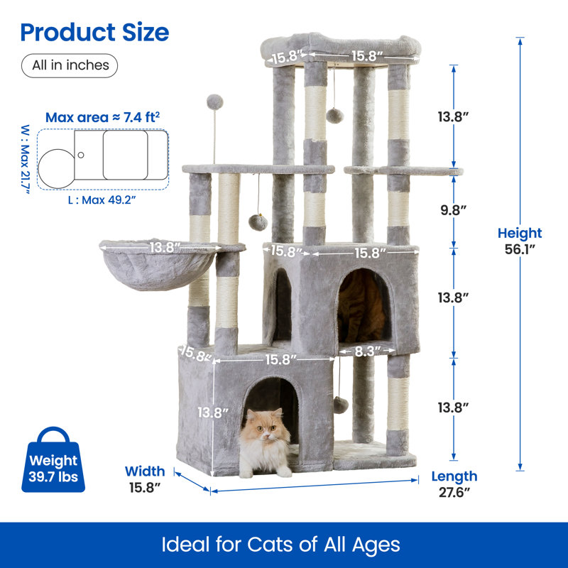 Dayelin 56.1'' H Cat Tree, Light Gray