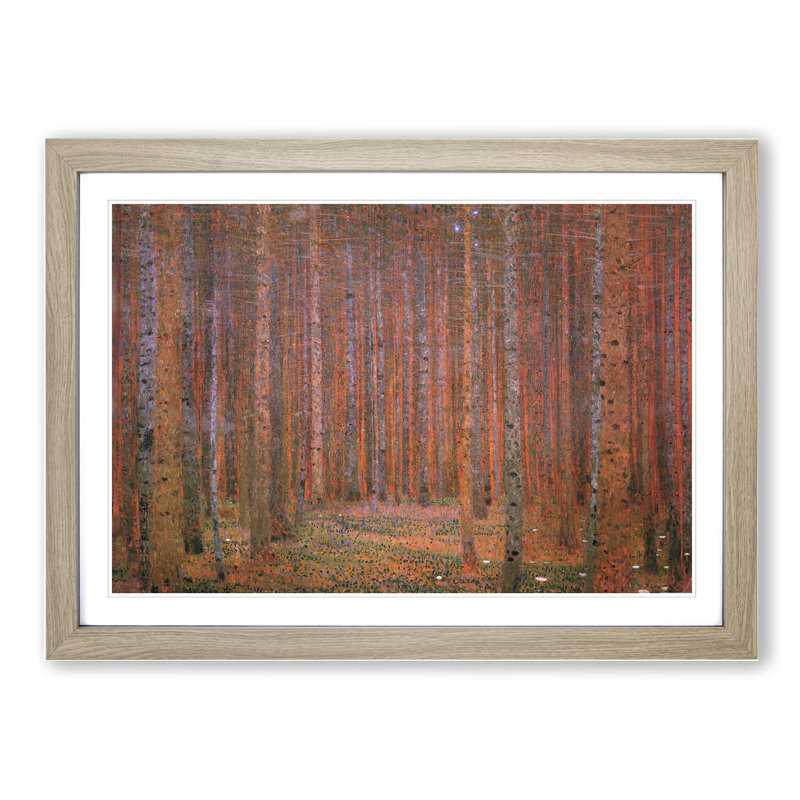 Pine Tree Forest by Gustav Klimt - Picture Frame Painting on MDF, 27cm H x 36cm W x 2cm D, Oak Framed