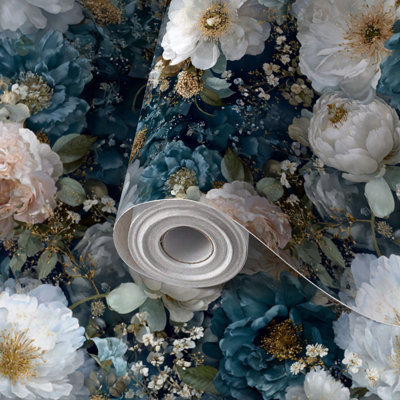 Papier peint adhésif à peler et coller luxueux motif floral à motif floral ondulé auto-adhésif et amovible 24 po x 118 po (60 x 300 cm)