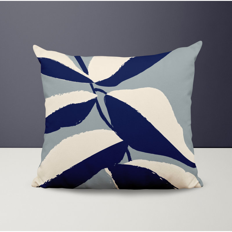Coussin intérieur / extérieur en polyester filé Lara, 15 po x 15 po, Gris / blanc cassé / bleu marine