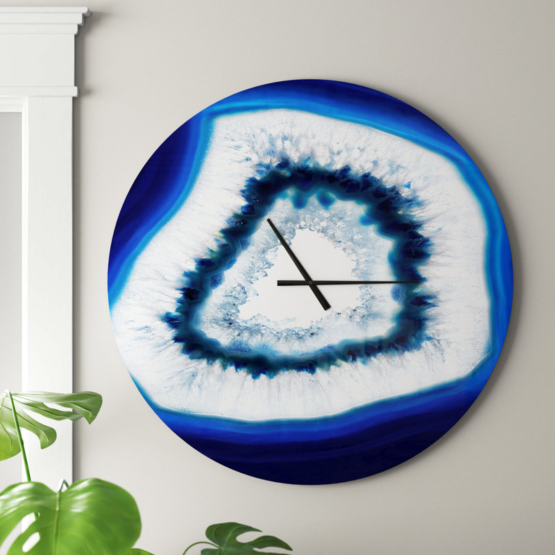 Tranche de cristal d'agate bleue - Horloge murale moderne, Surdimensionné