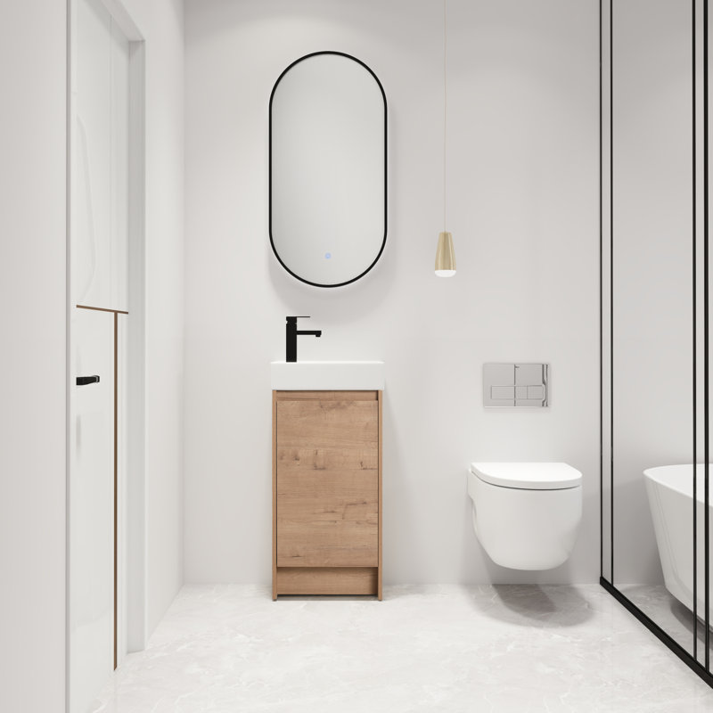 Matiss 18''Single Sink Freestanding Bathroom Vanity,Floor Standing Vanity With 1 Door and White Ceramic Basin Sink Top