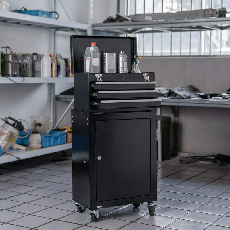 3-Drawer Steel Combination Rolling Tool Chest Set, Black