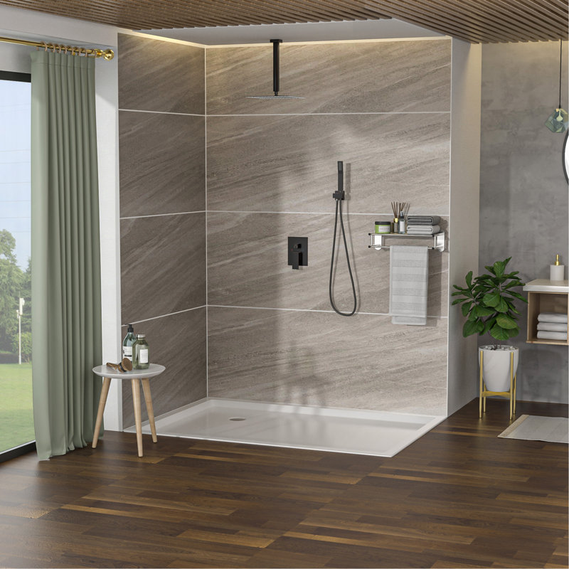 Dual Shower Head - 16 Inch Ceiling Mount Square Shower System with Rough-in Valve, Oil Rubber Bronze, Oil-Rubbed Bronze