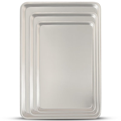 Ensemble de plaques de cuisson de qualité professionnelle, plaque à biscuits en aluminium naturel, plaque quart de plaque encapsulée en acier galvanisé indéformable, ensemble de 3 (argenté)