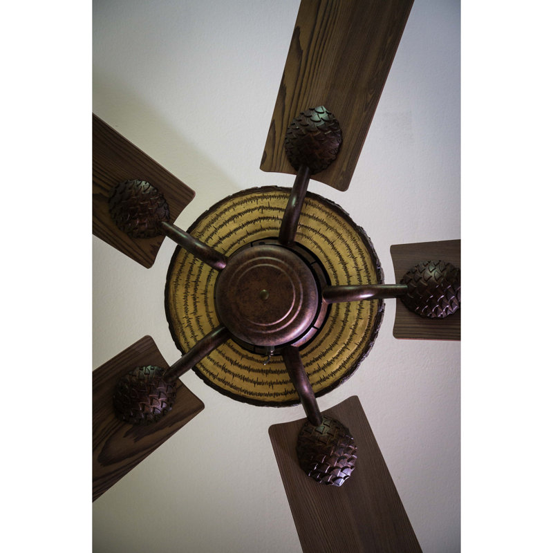 Polston 52 in. Weathered Patina Indoor Rod Mount Rustic Ceiling Fan with Reversible Washed Oak-Pine Blades, Pull Chain Included, 3 Speeds, Light Kit Adaptable, AC Motor