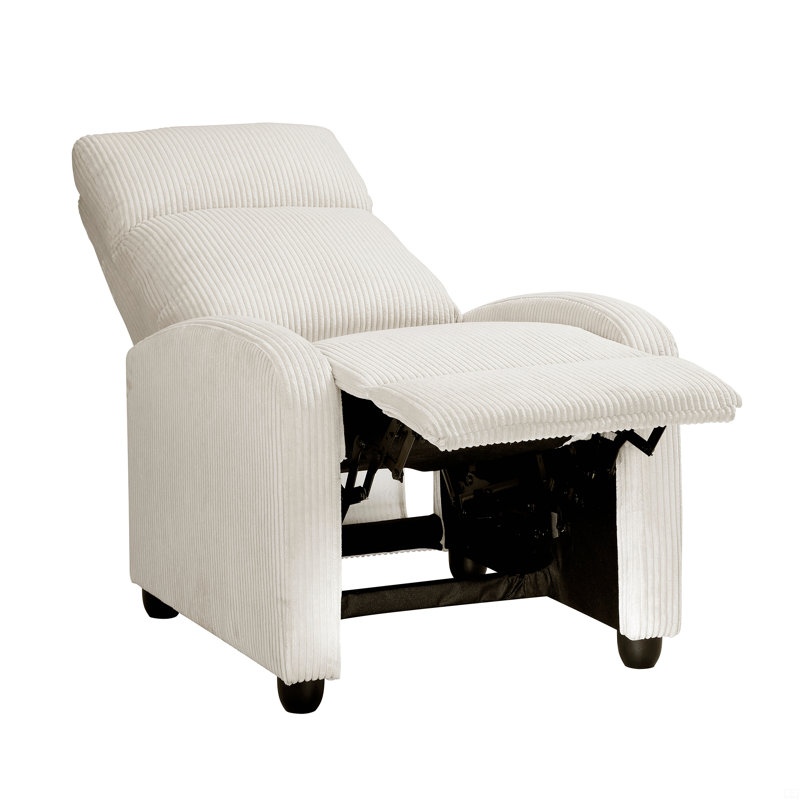 Push Back Recliner Chair Soft Corduroy Upholstery Comfort Solid Wood Living Room Furniture 1Pc, Beige