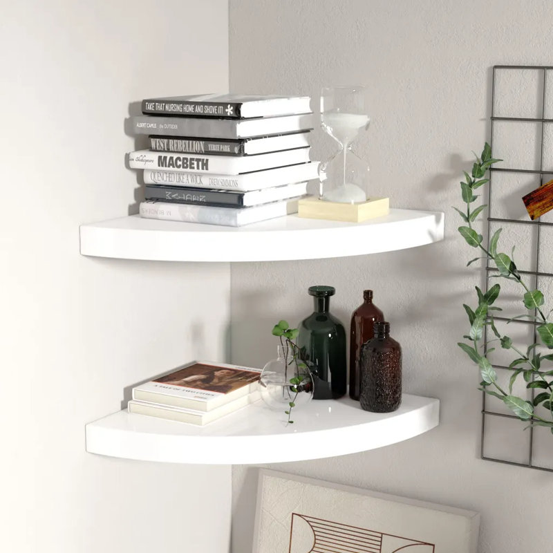 Arst 2 Piece Corner Shelf, 3.8cm H x 25cm W x 25cm D, High Gloss White