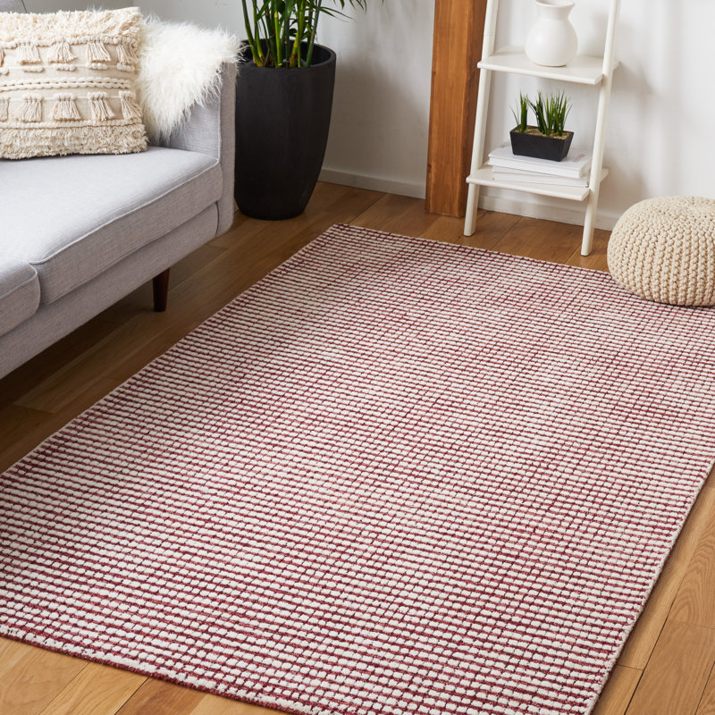 Handmade Abstract Red/Ivory Wool Rug - 4' x 6' Tufted Design