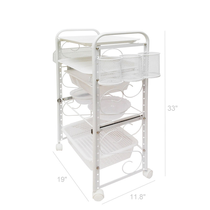 Rolling Beauty Cart, Storage Cart, Utility Cart with Extra Storage Accessories, White