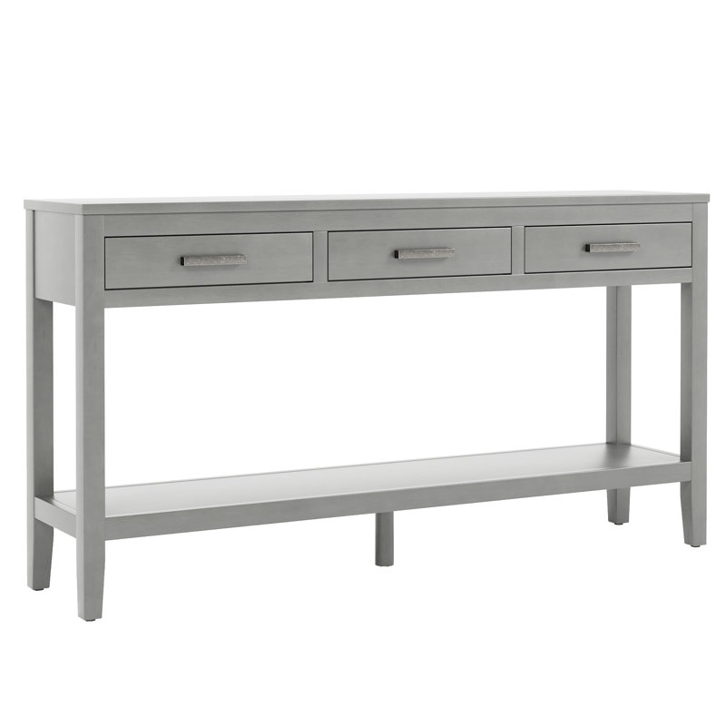 Modern 3-Drawer Console Table with Storage Shelf, Dark Gray
