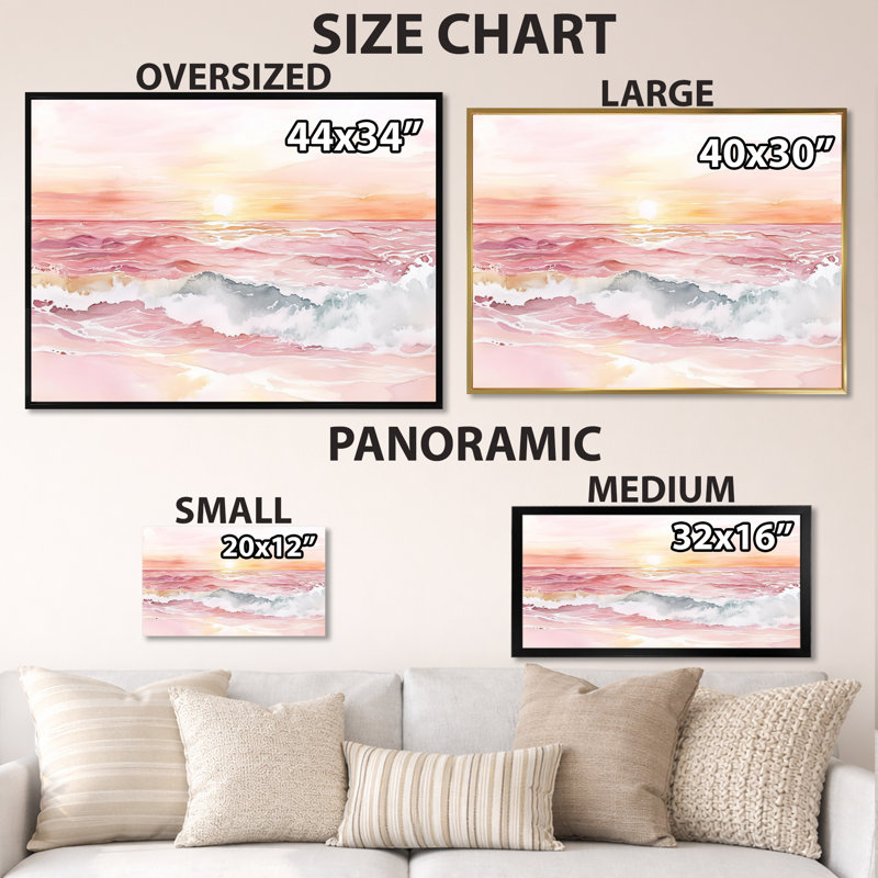 Décoration murale Blush Ocean Glow II - rivage blanc, H 30 po x l 40 po, Cadre flottant blanc