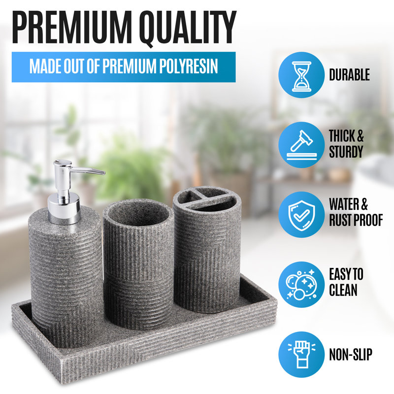 Gray Resin 4-Piece Bathroom Accessory Set with Sand Effect