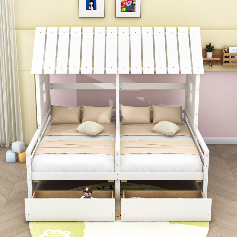 Lits plateforme simple pour lit simple, chacun équipé de deux tiroirs, Blanc