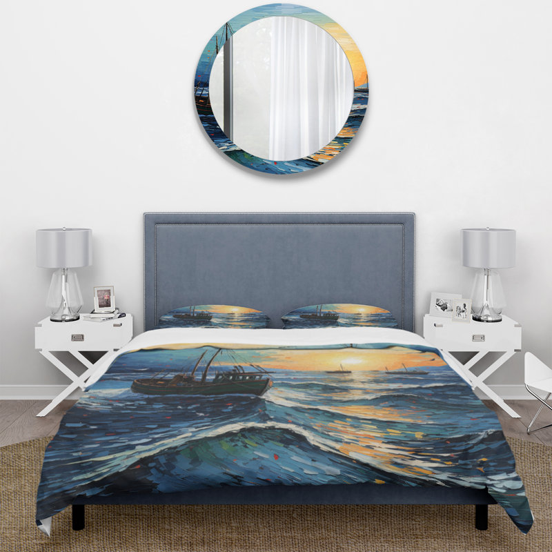 Ensemble de housse de couette en microfibre / polyester Vangogh Seascape With Fishing III
