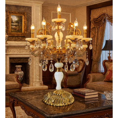 Lampe de table en marbre et cristal avec finition or antique