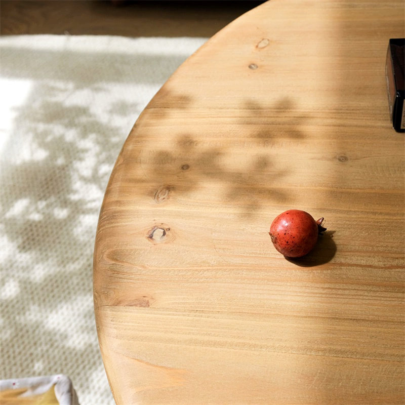 Retro Burlywood Solid Wood Round Coffee Table
