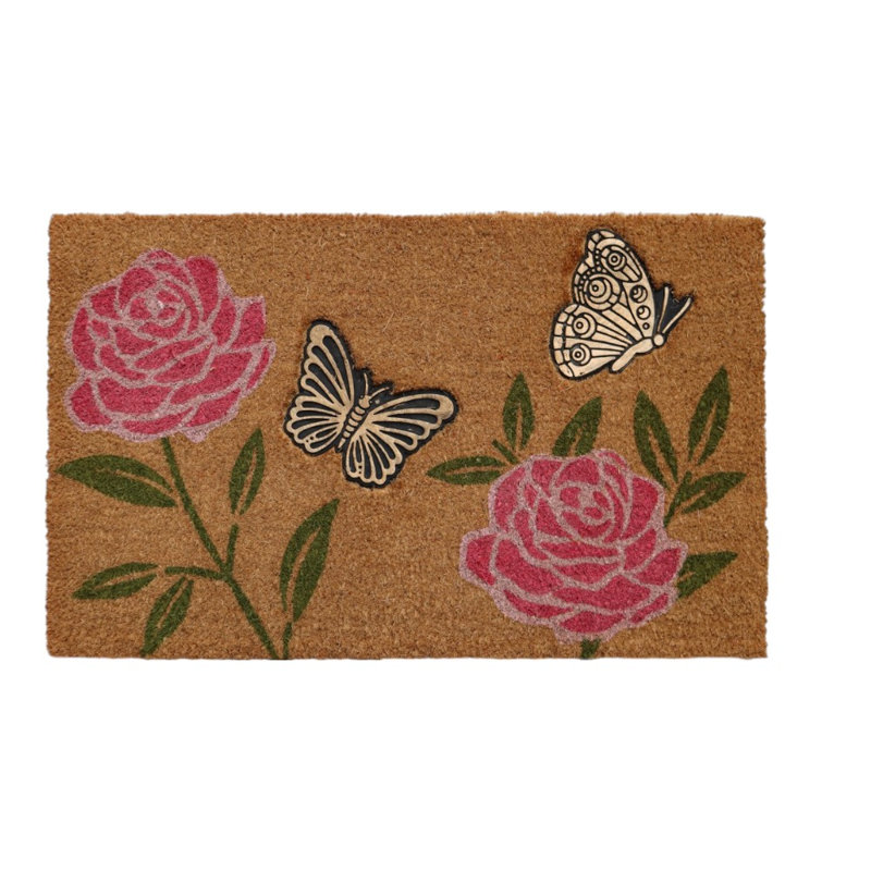 Paillasson 18 po x 30 po beige et rose Coir