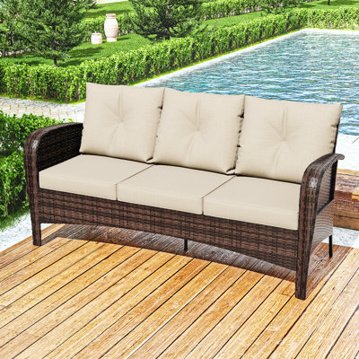3-person Patio Rattan Sofa With Wide Armrests by Winston Porter