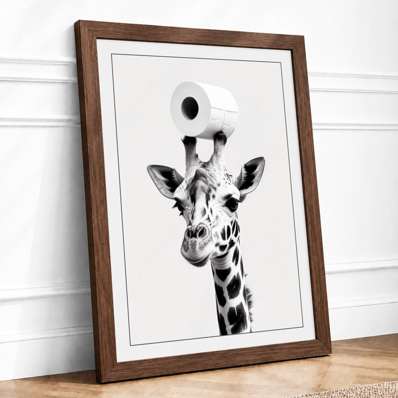 Giraffe with Camera Surrealism - Framed Print, Walnut, A1 - 84.1 x 59.4 cm