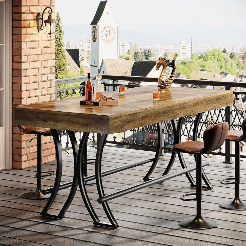 Tribesigns 63" Bar Pub Table, Counter Height Kitchen Dining Table with Metal Footrest